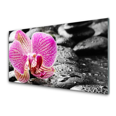 Glass Print Flower stones floral pink black