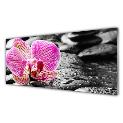 Glass Print Flower stones floral pink black