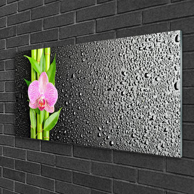Glass Print Bamboo stalk flower floral pink green