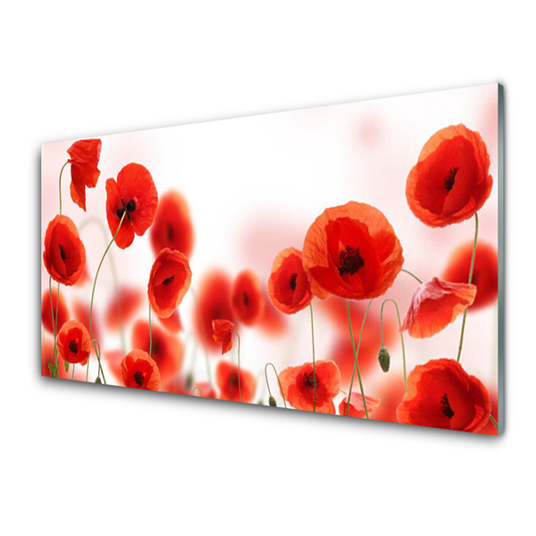 Glass Print Poppies floral red green