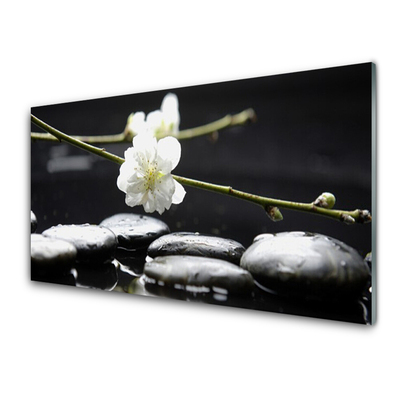 Glass Print Flower stones art white black