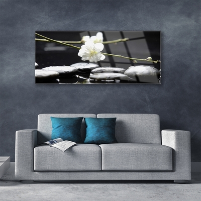 Glass Print Flower stones art white black