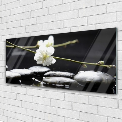 Glass Print Flower stones art white black