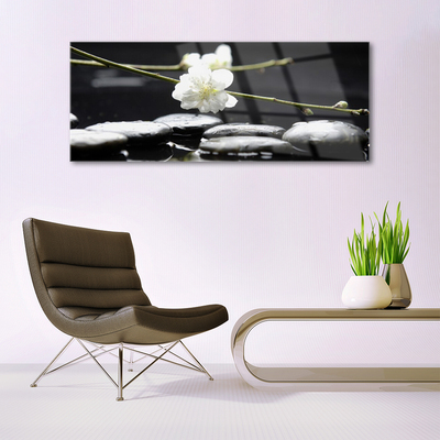 Glass Print Flower stones art white black