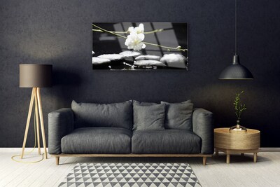 Glass Print Flower stones art white black