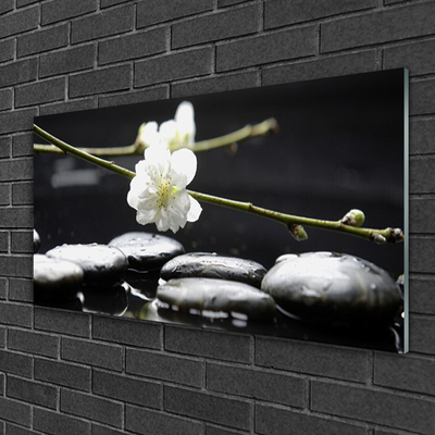 Glass Print Flower stones art white black