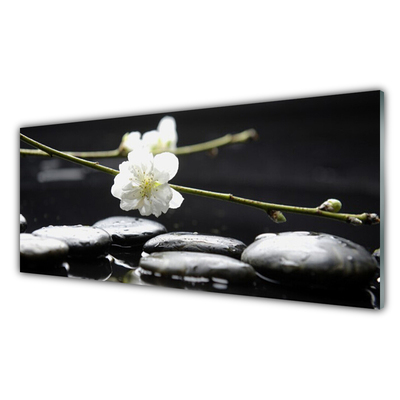 Glass Print Flower stones art white black