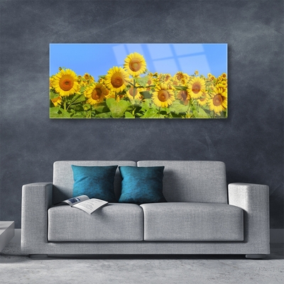 Glass Print Sunflowers floral yellow green