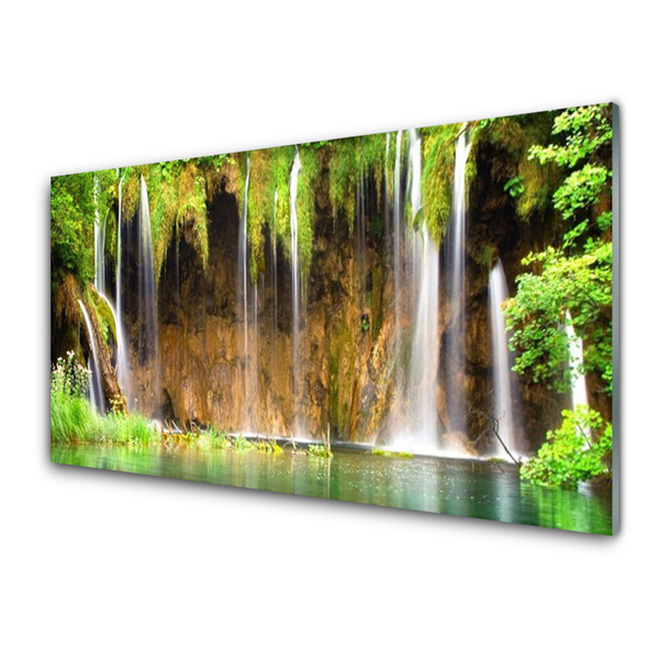 Glass Print Waterfall nature brown green blue white