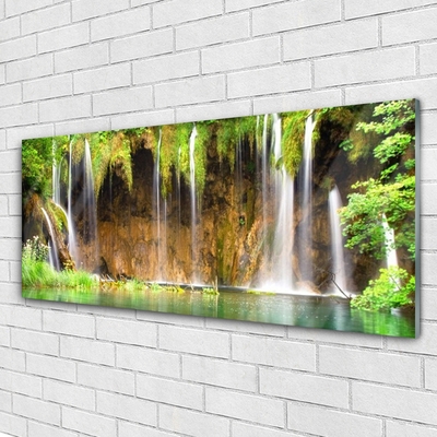 Glass Print Waterfall nature brown green blue white