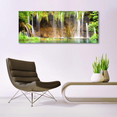 Glass Print Waterfall nature brown green blue white