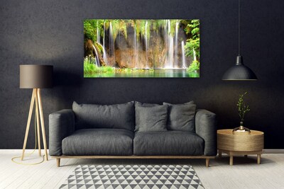 Glass Print Waterfall nature brown green blue white