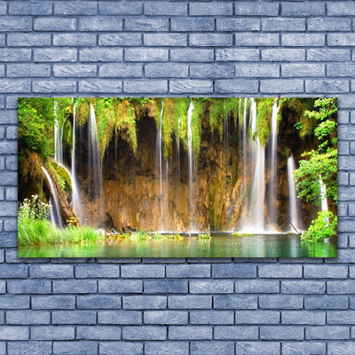 Glass Print Waterfall nature brown green blue white