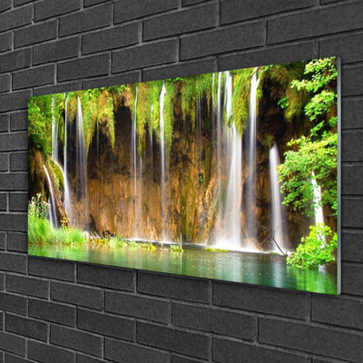 Glass Print Waterfall nature brown green blue white