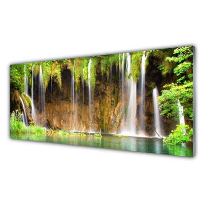 Glass Print Waterfall nature brown green blue white