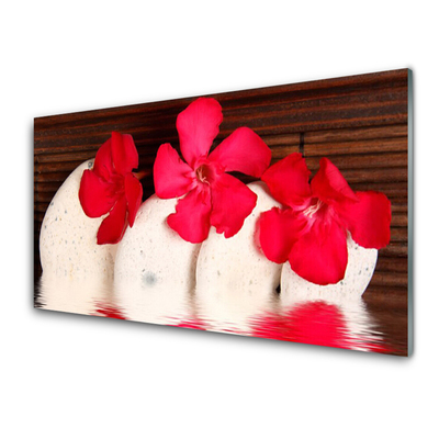 Glass Print Flower stones floral red white