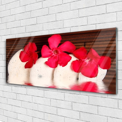 Glass Print Flower stones floral red white