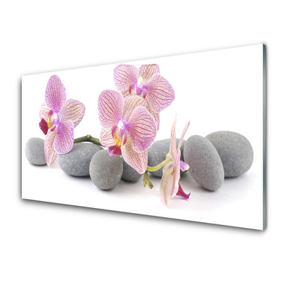 Glass Print Tree stones floral pink grey