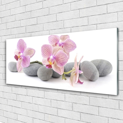 Glass Print Tree stones floral pink grey