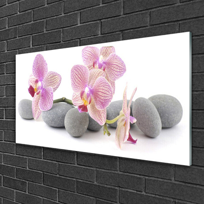 Glass Print Tree stones floral pink grey