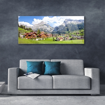 Glass Print Houses mountain landscape brown grey white