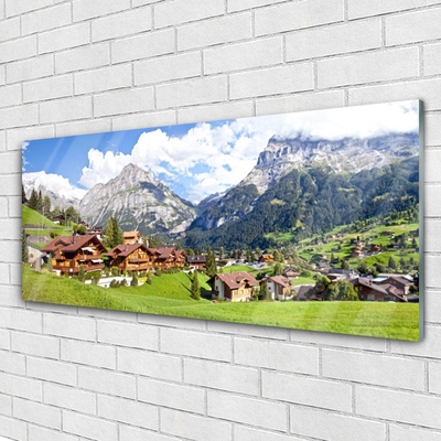 Glass Print Houses mountain landscape brown grey white