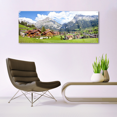 Glass Print Houses mountain landscape brown grey white