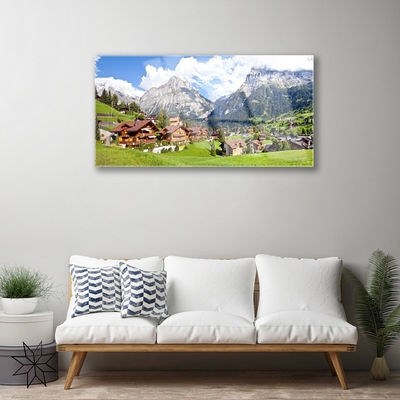 Glass Print Houses mountain landscape brown grey white