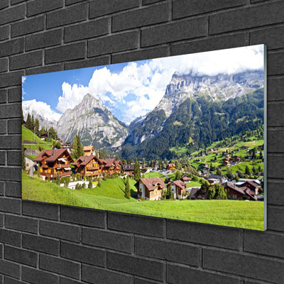 Glass Print Houses mountain landscape brown grey white