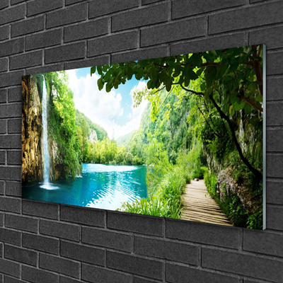 Tulup Acrylic print Wall art 125x50 Image Picture Waterfall Lake Nature 