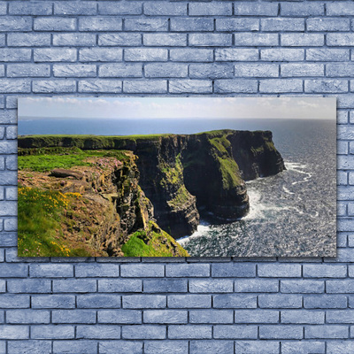 Glass Print Rock sea landscape brown green blue