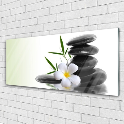 Glass Print Flower stones art white black