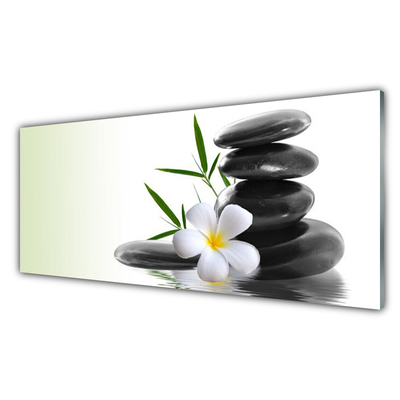 Glass Print Flower stones art white black