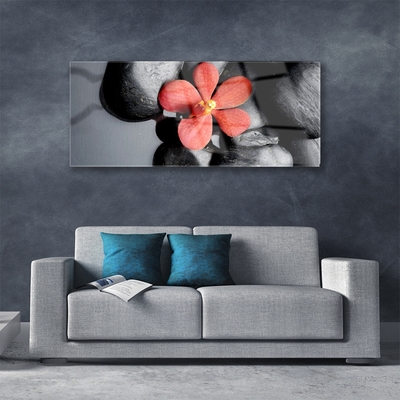 Glass Print Flower stones art red grey