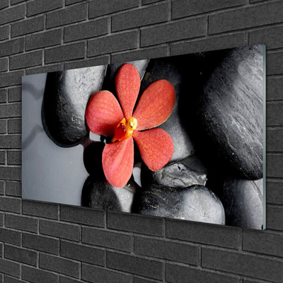 Glass Print Flower stones art red grey