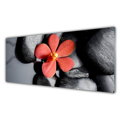 Glass Print Flower stones art red grey