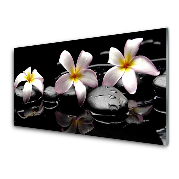 Glass Print Flower stones floral white yellow black