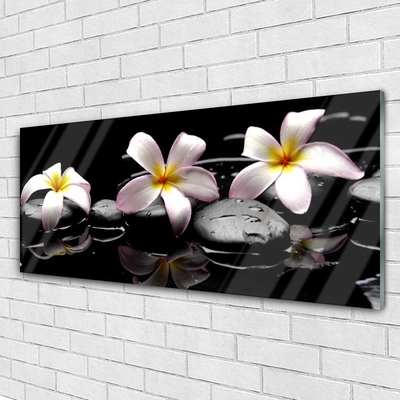 Glass Print Flower stones floral white yellow black