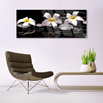 Glass Print Flower stones floral white yellow black