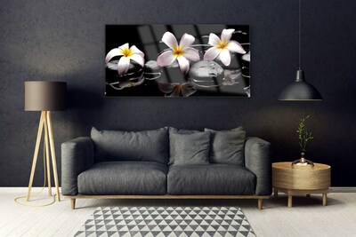 Glass Print Flower stones floral white yellow black