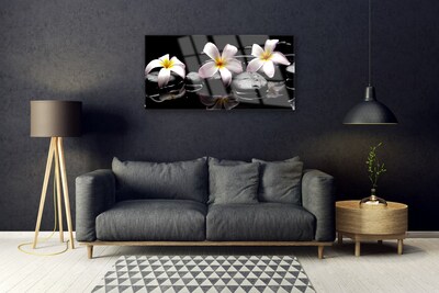 Glass Print Flower stones floral white yellow black