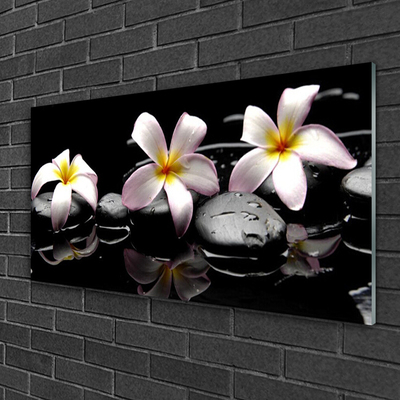 Glass Print Flower stones floral white yellow black