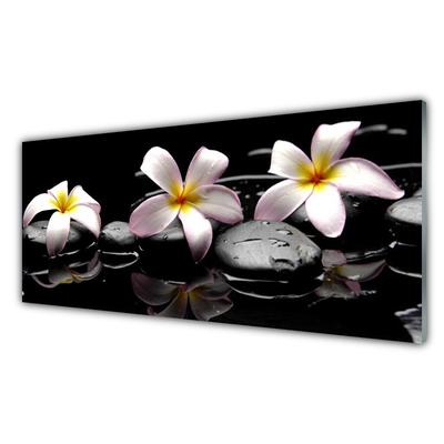 Glass Print Flower stones floral white yellow black