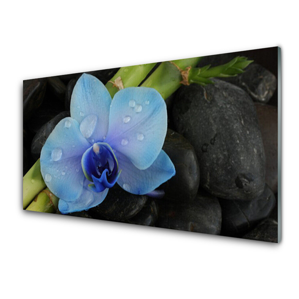 Glass Print Flower stones floral purple black