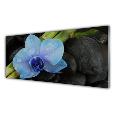 Glass Print Flower stones floral purple black