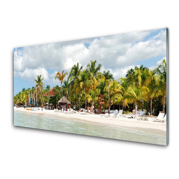 Glass Print Beach palm trees landscape brown green