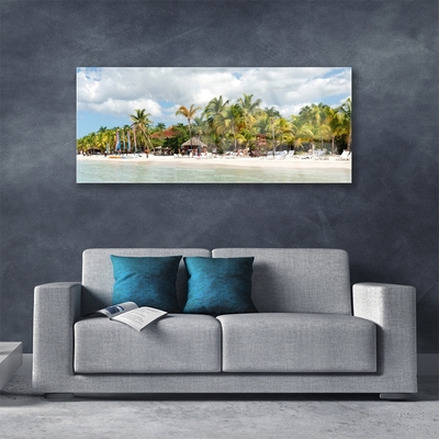 Glass Print Beach palm trees landscape brown green