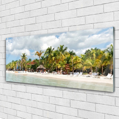 Glass Print Beach palm trees landscape brown green