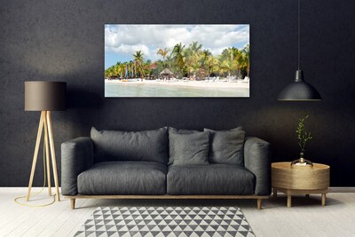 Glass Print Beach palm trees landscape brown green