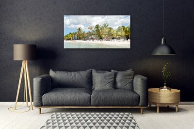 Glass Print Beach palm trees landscape brown green